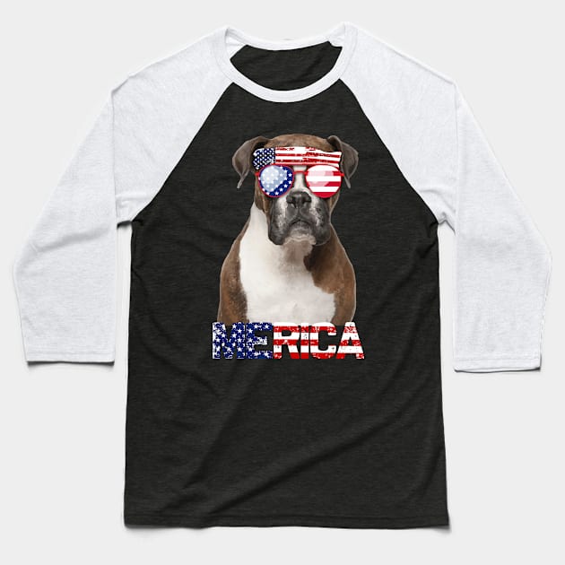 Merica Boxer Dog American Flag 4Th Of July Baseball T-Shirt by jrgenbode